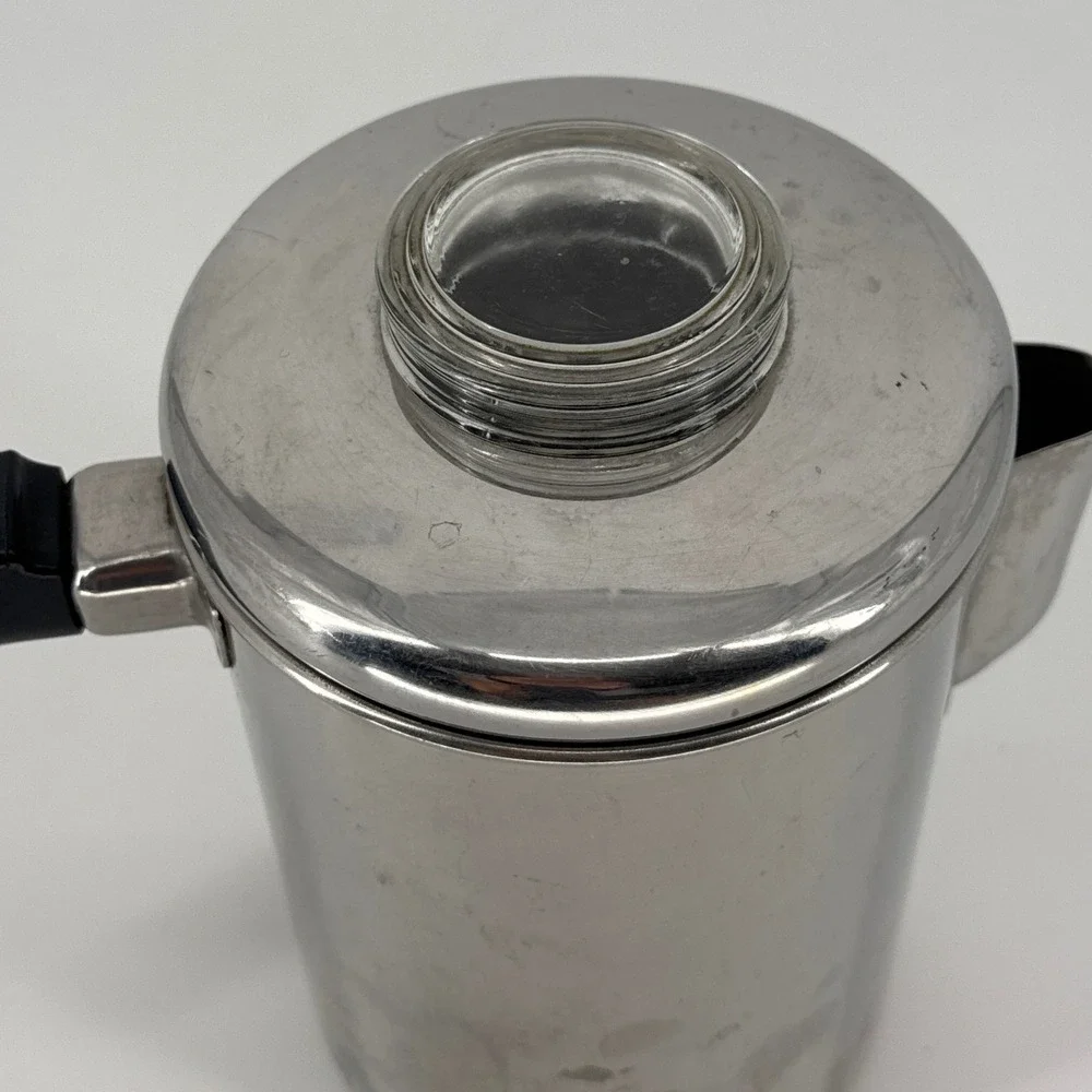 FLINT Ekco Vintage Stovetop Percolator Coffee Pot Silver Stainless Steel 6-9 Cup